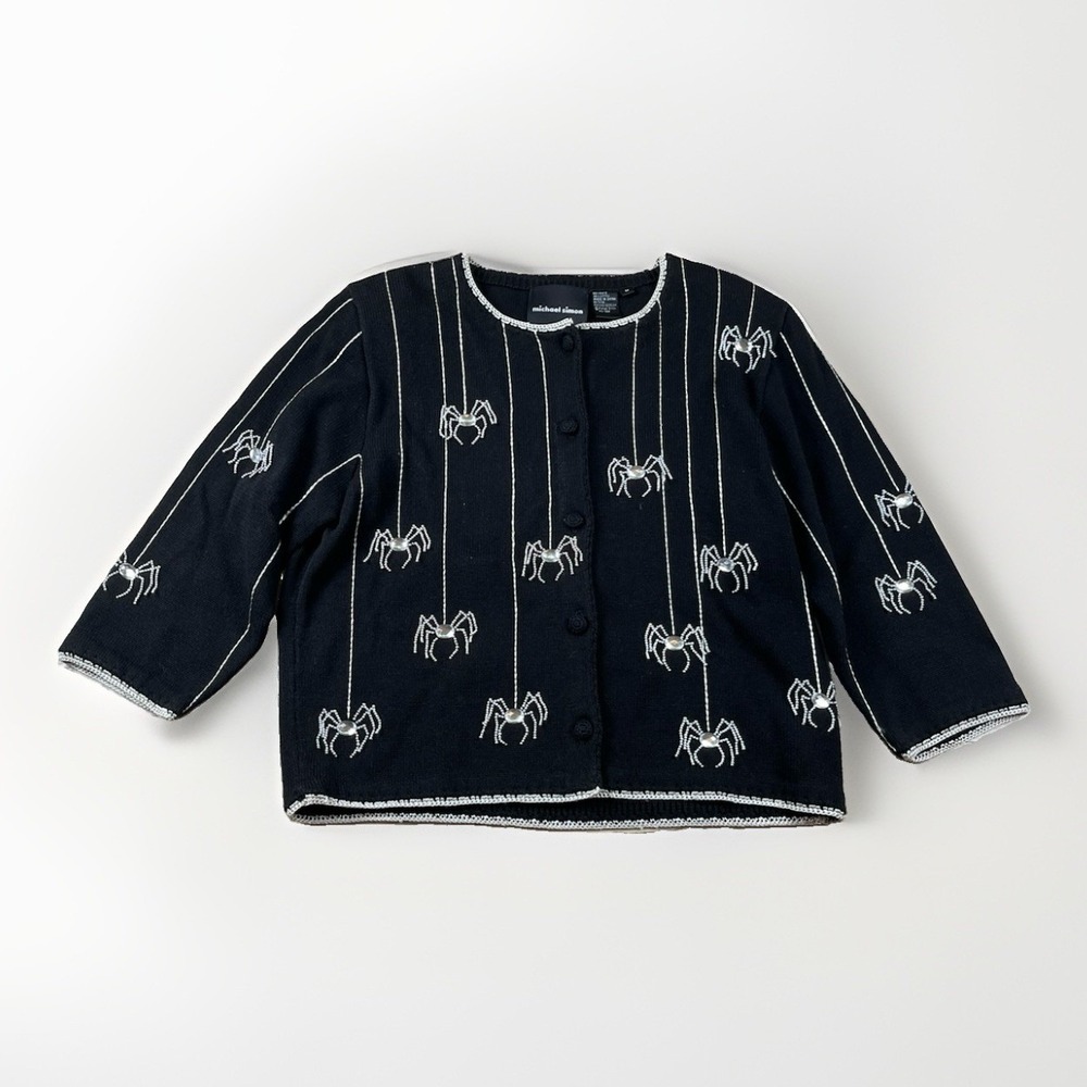 Rare Vintage Michael Simon Halloween Cardigan Size Medium Goth Spider Webs